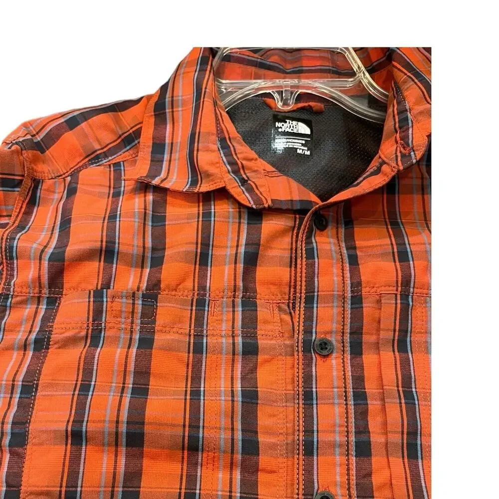 The North‎ Face Shirt Mens Sz M Orange Plaid Long Sleeve Button Up Outdoor EUC